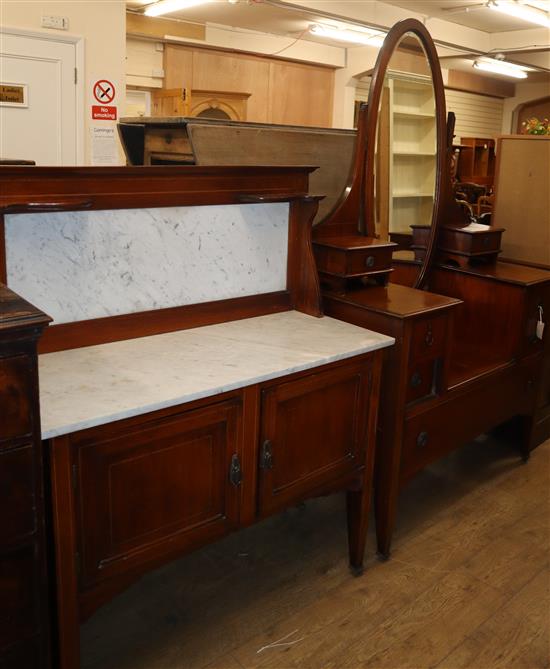 An Edwardian inlaid mahogany dressing table and matching washstand with marble top Dressing table 114cm wide